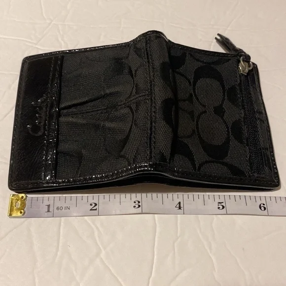 Coach mini wallet patent leather purse zip black silver - Picture 11 of 12